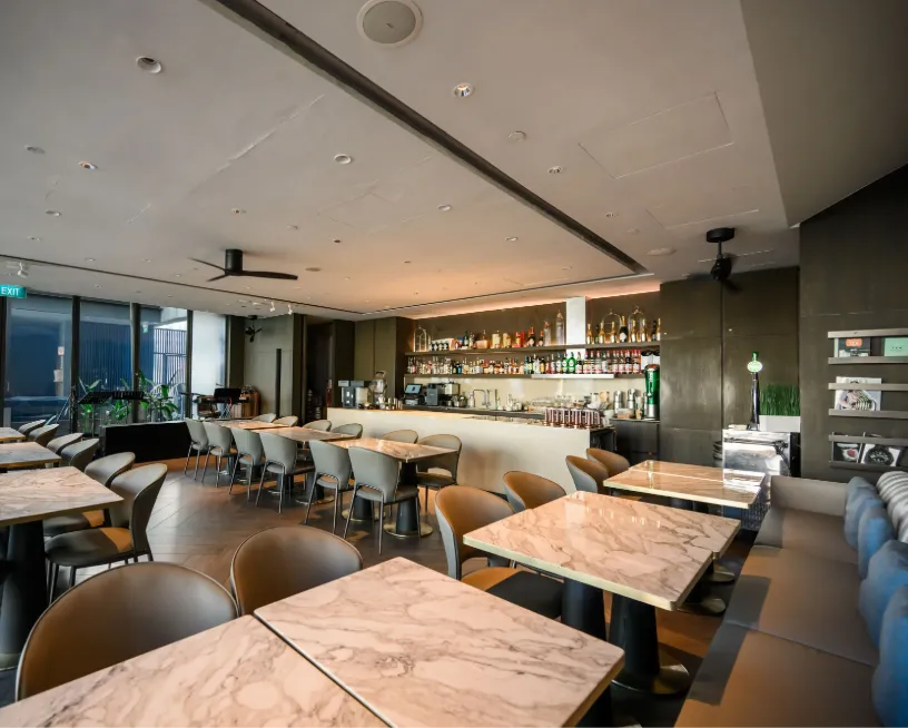 Seating arrangements in the Gather at Dao by Dorsett AMTD Singapore.